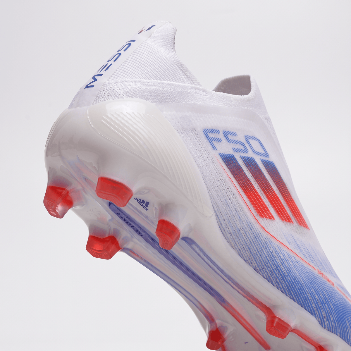 F50 Laceless FG White / Solar Red / Lucid Blue - Elite Boots