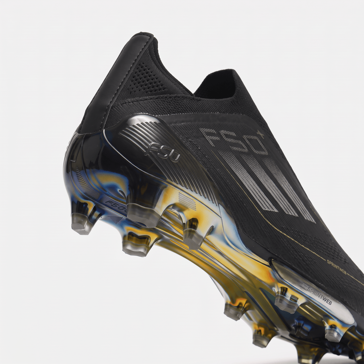 F50 Laceless FG Core Black / Iron Metallic / Gold Metallic - Elite Boots