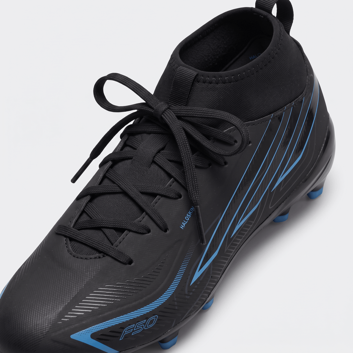 F50 Hyperfast League Mid Cut FG Core Black / Lucid Ray Blue - Elite Boots