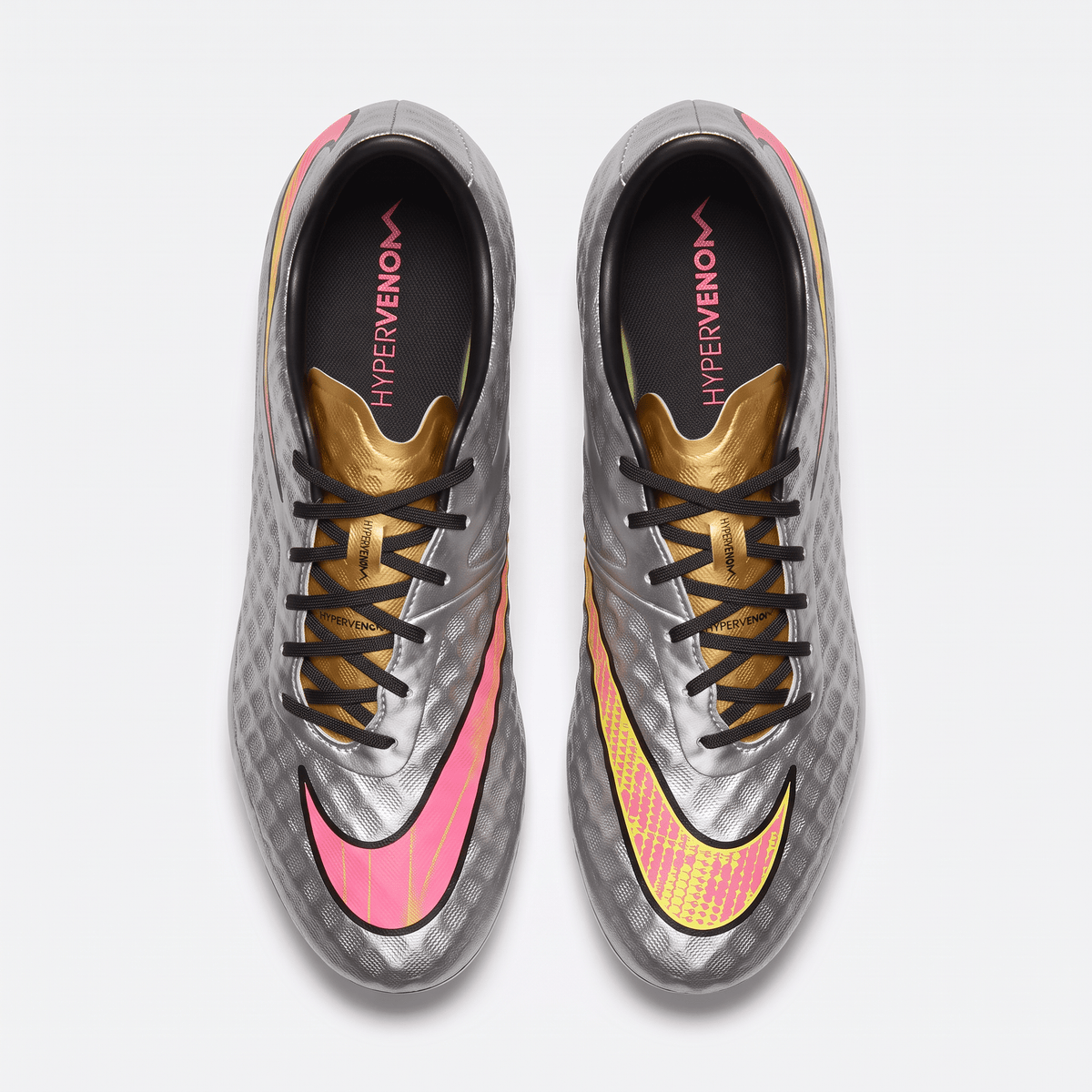 Hypervenom Phantom FG Metallic Silver / Black / Volt / Racer Pink - Elite Boots