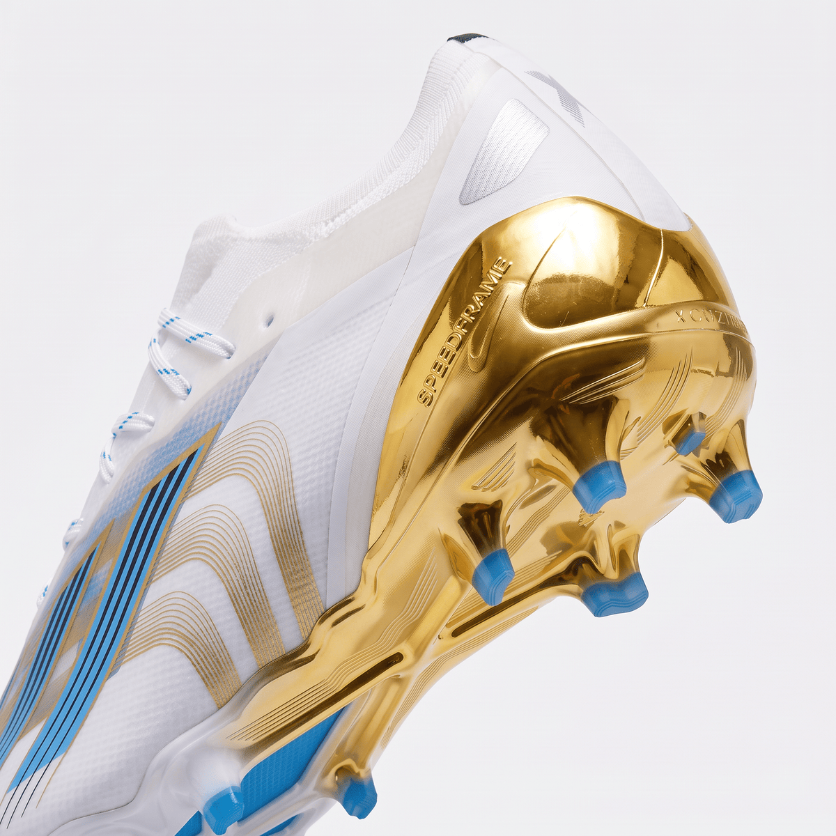 X Crazyfast.1 FG Cloud White / Pulse Blue / Gold Metallic - Elite Boots