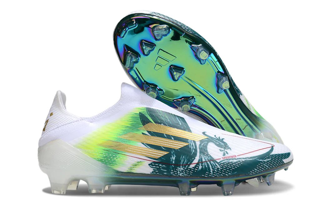 F50 Laceless Elite FG Salah White/Green - Elite Boots