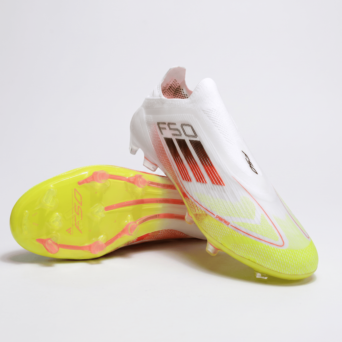 F50 Laceless FG White / Core Black / Solar Yellow - Elite Boots