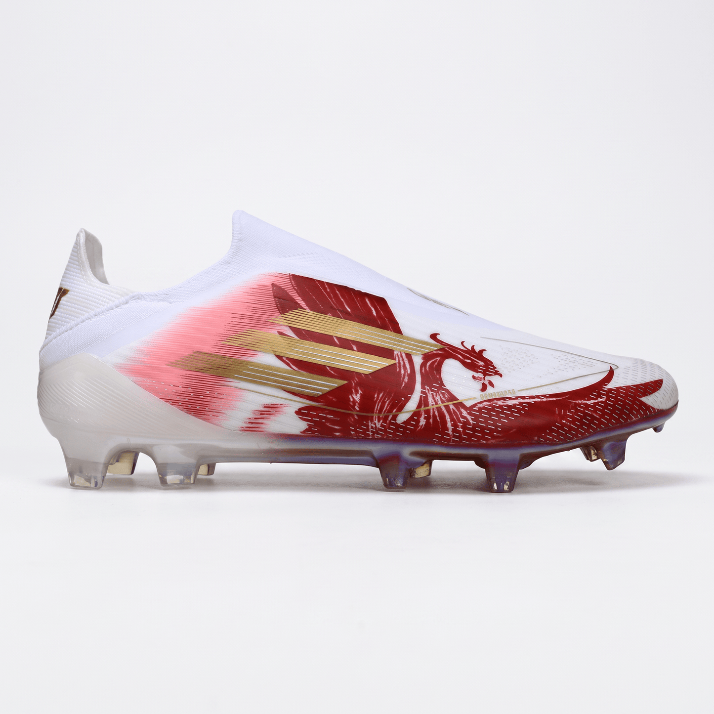 F50+ Laceless FG White / Gold Metallic / Scarlet Red - Elite Boots