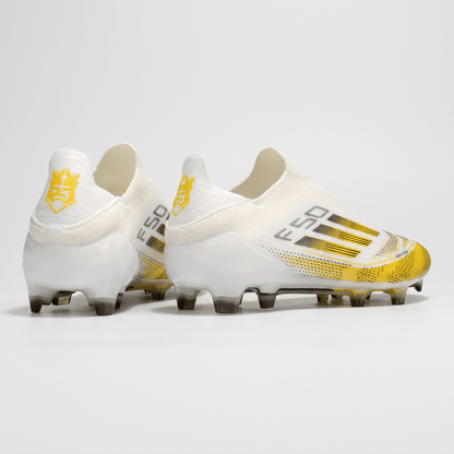 F50 Kings League Laceless FG White / Core Black / Solar Yellow - Elite Boots