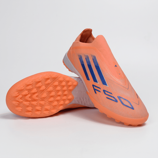 F50 Laceless TF Solar Orange / Lucid Blue / Cloud White - Elite Boots