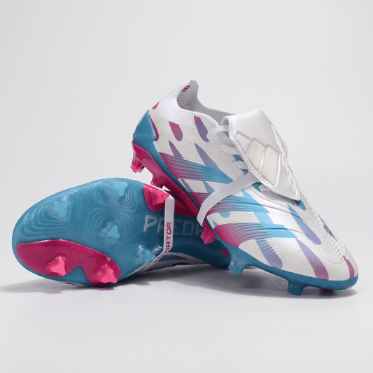Predator Fold-Over Tongue FG White / Solar Blue / Solar Pink - Elite Boots