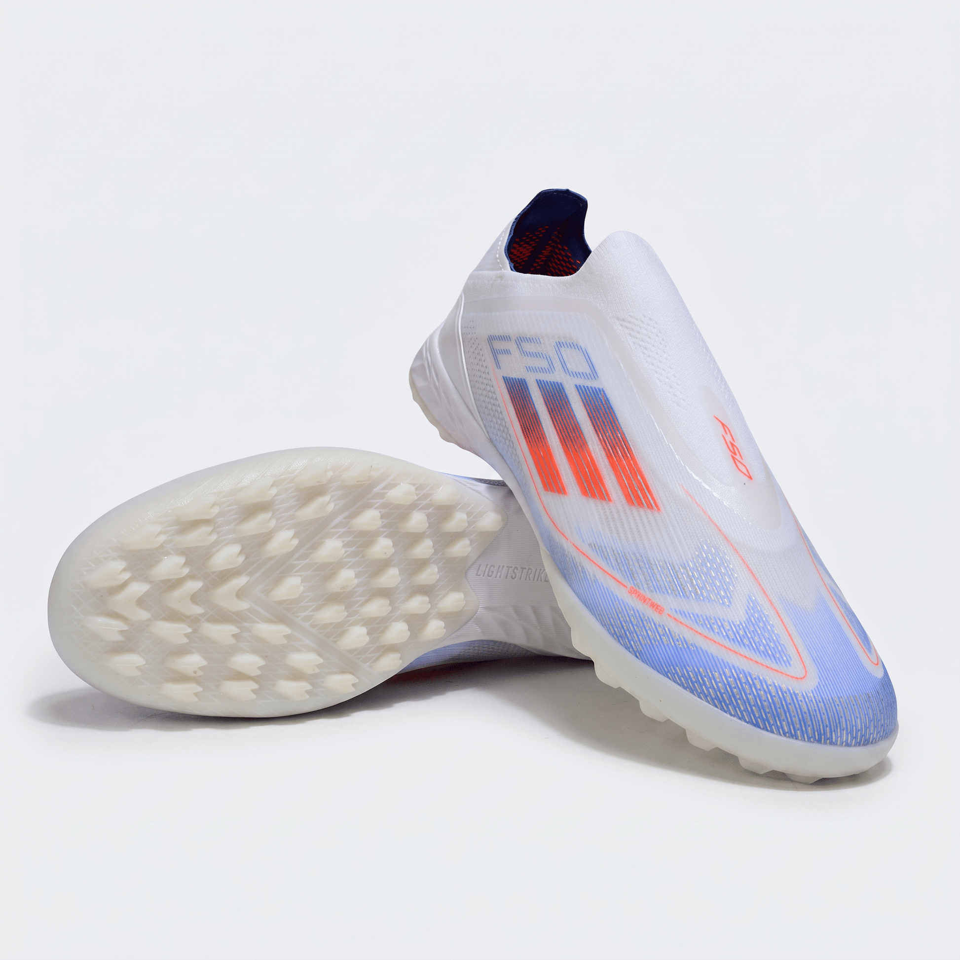 F50 Laceless TF Footwear White / Solar Red / Lucid Blue - Elite Boots