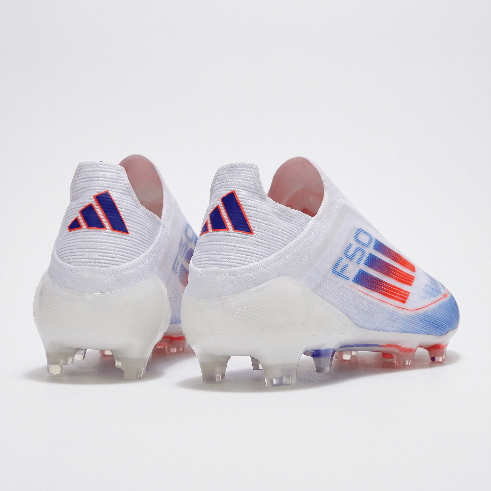F50 Laceless FG White / Solar Red / Lucid Blue - Elite Boots