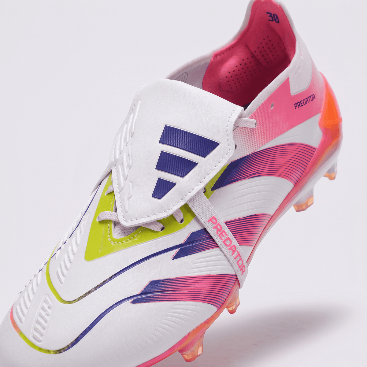 Predator Fold-Over Tongue FG White / Solar Blue / Solar Pink - Elite Boots