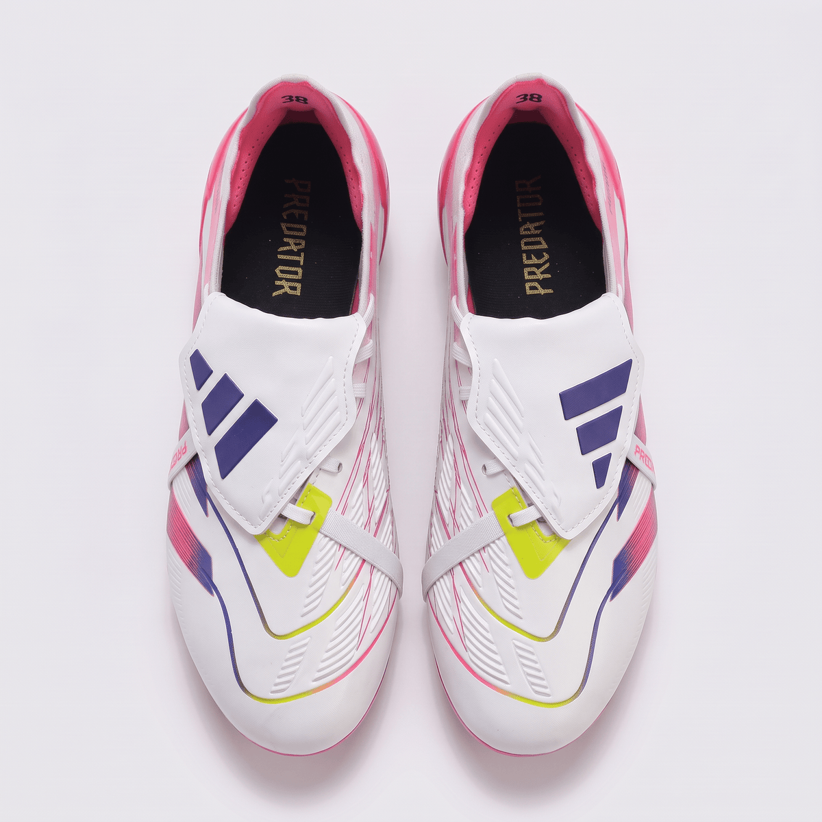 Predator Fold-Over Tongue FG White / Solar Blue / Solar Pink - Elite Boots