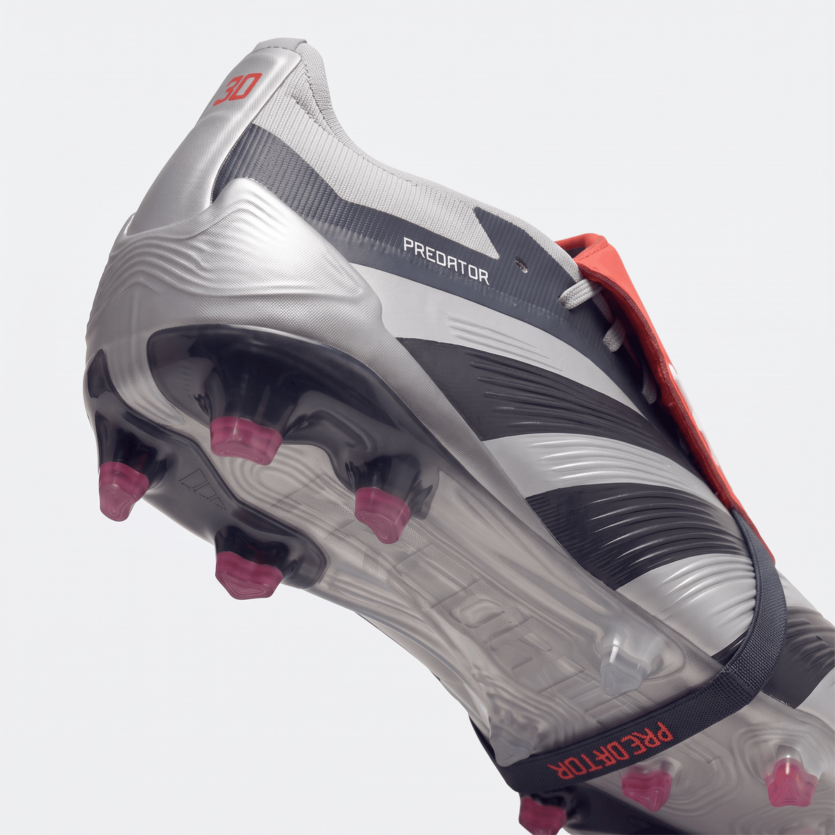 Predator Fold-Over Tongue FG Muted Silver / Core Black / Solar Red - Elite Boots
