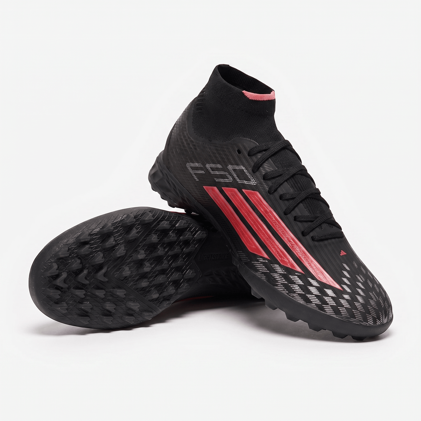 F50 Sparkfusion Pro Mid TF/Color: Core Black / Solar Red / Iron Metallic - Elite Boots